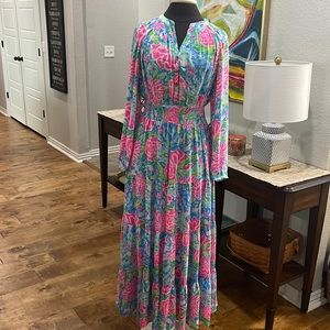NWT Sz M Lilly Pulitzer Pauline Maxi Dress Zanzibar Blue Blue Bunny Business